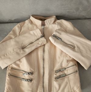 Girls size M JouJou light pink faux leather jacket.